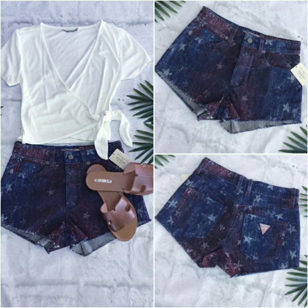 FEW LEFT! GUESS Vintage Chic Stars Patriotic Jean Shorts - Picture 11 of 12